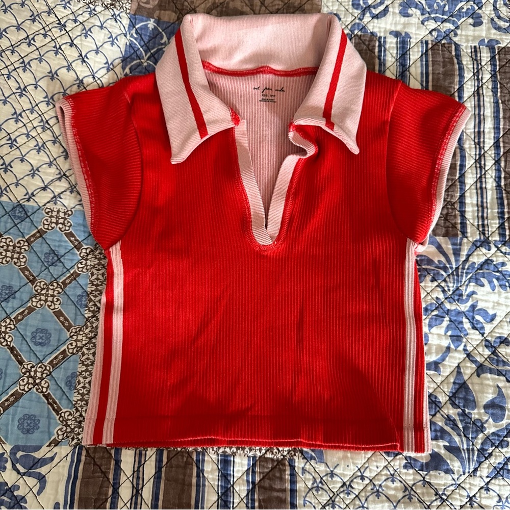Urban Outfitters Red and White Polo Top